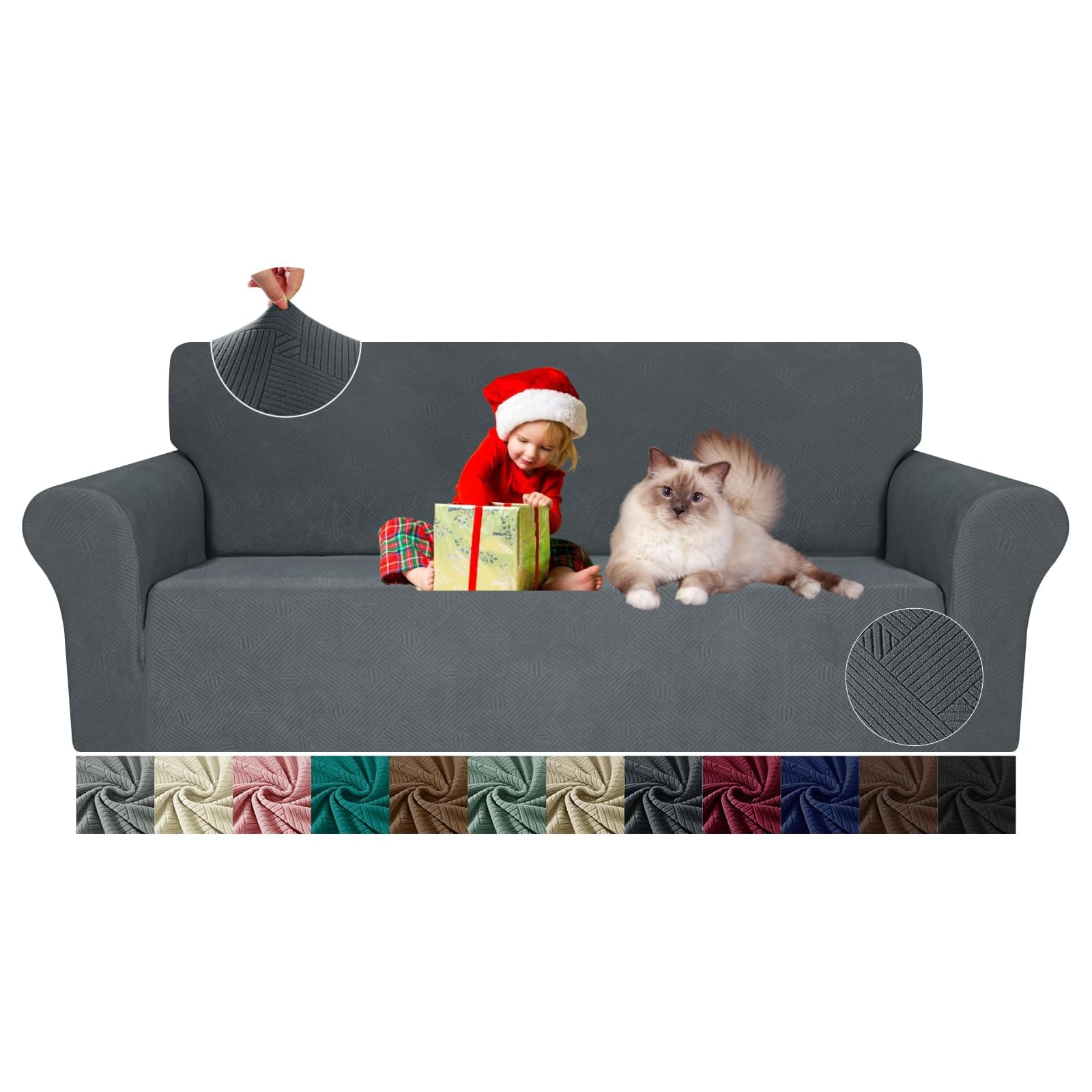 JIVINER Stretch 1-Piece 3 Cushion Dark Gray Sofa Slipcover