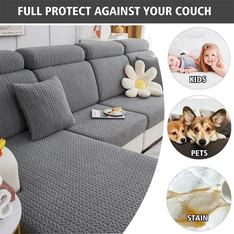 Soothing Home Khaki Sectional Sofa Cover (Back L)
