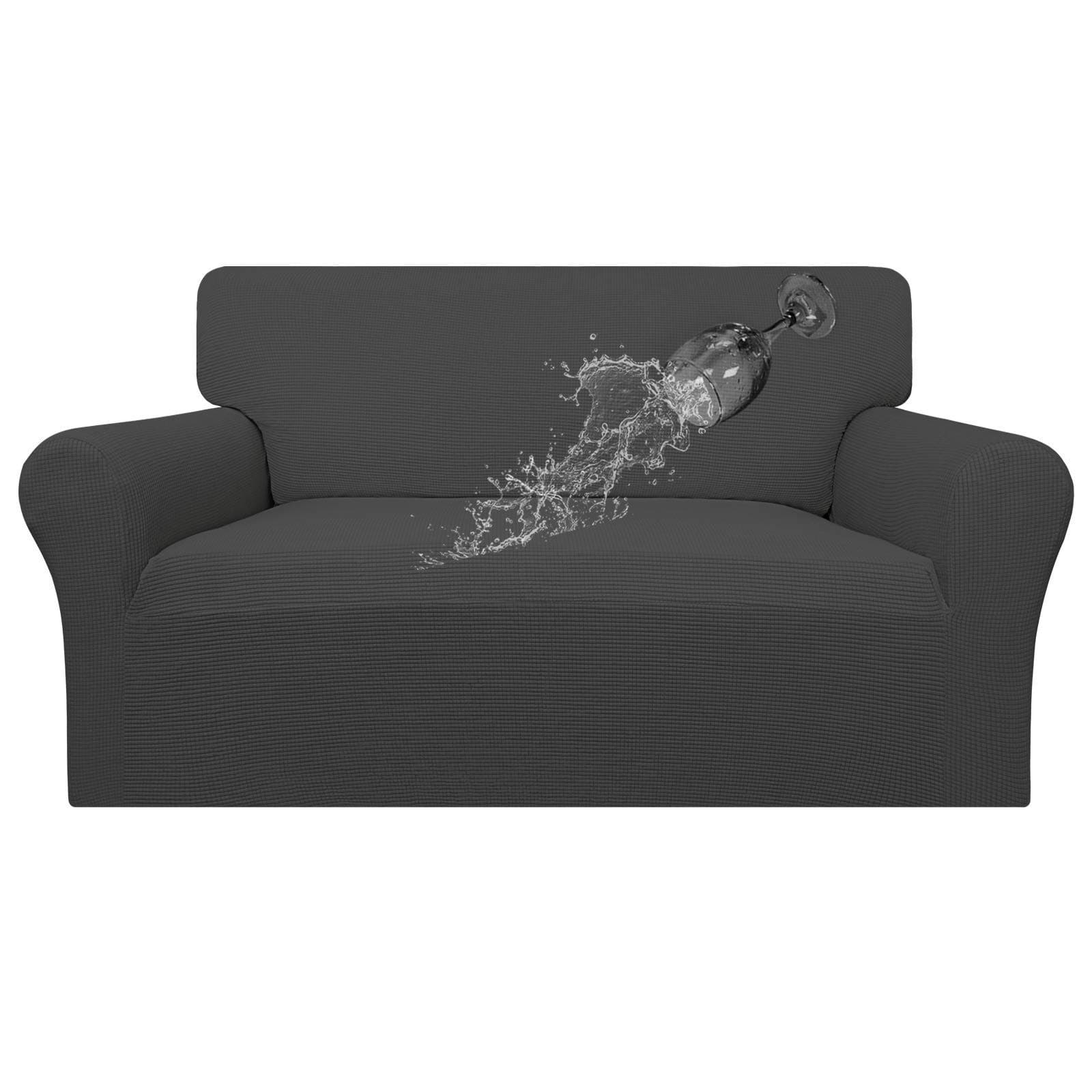 100% Waterproof Loveseat Couch Cover, Dual Stretch Jacquard Slipcover, Leakproof Protector for Kids and Pets (Dark Gray)