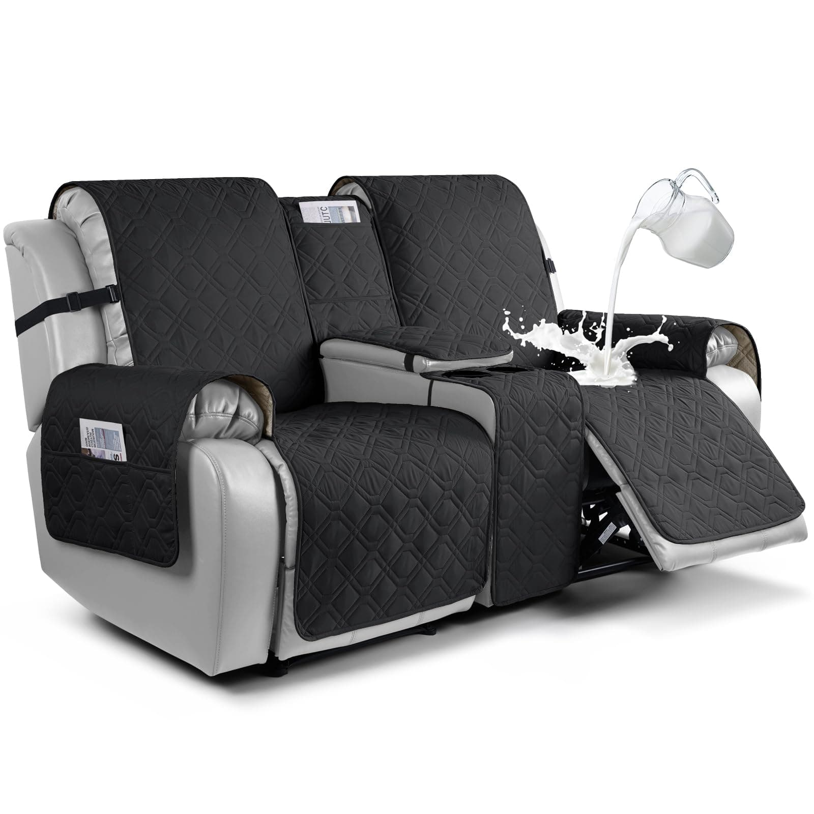 VANSOFY Black Loveseat Recliner Console Slipcover, 100% WaterproofPET-Dog Proof