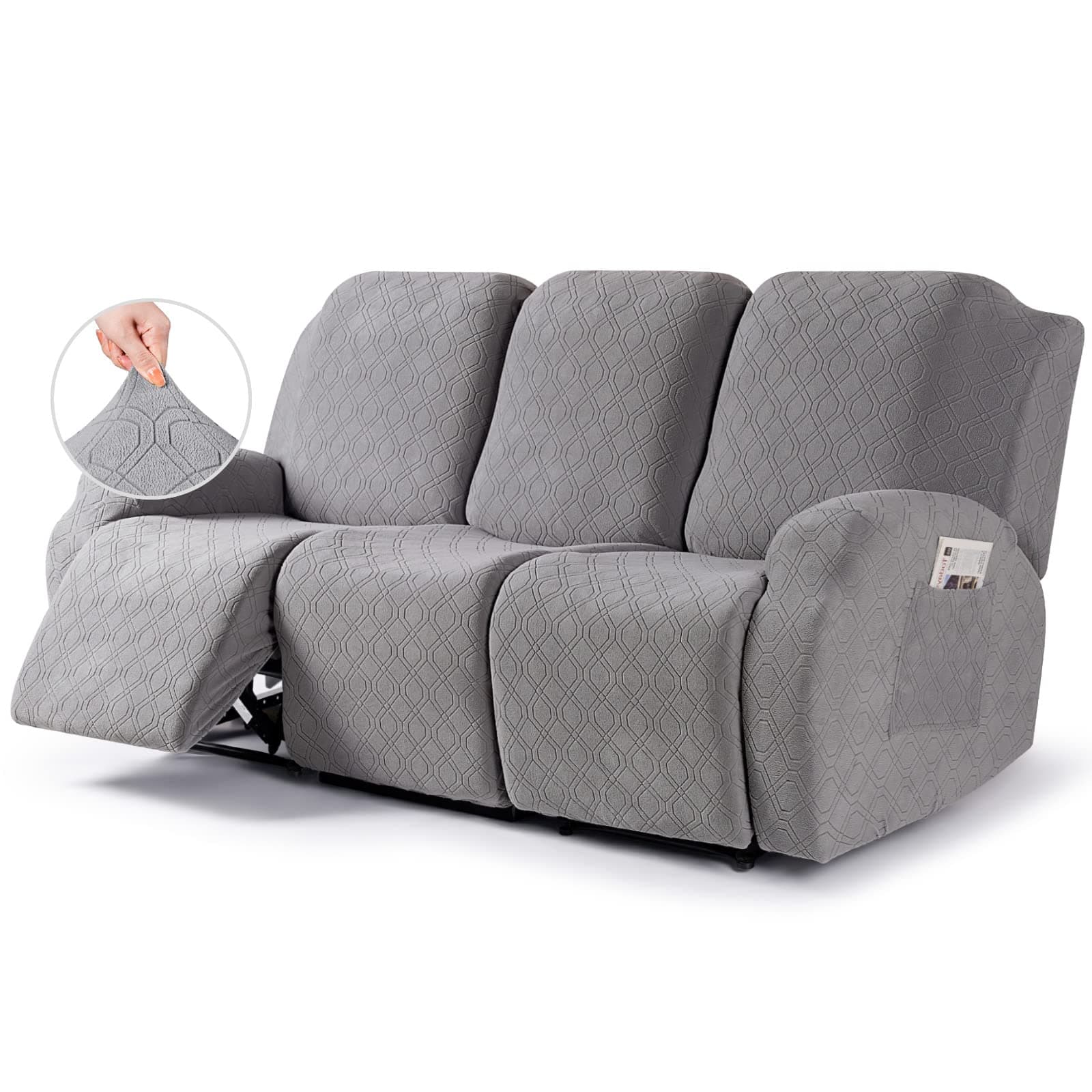 VANSOFY 3-Piece Stretch Reclining Couch Covers Light Gray