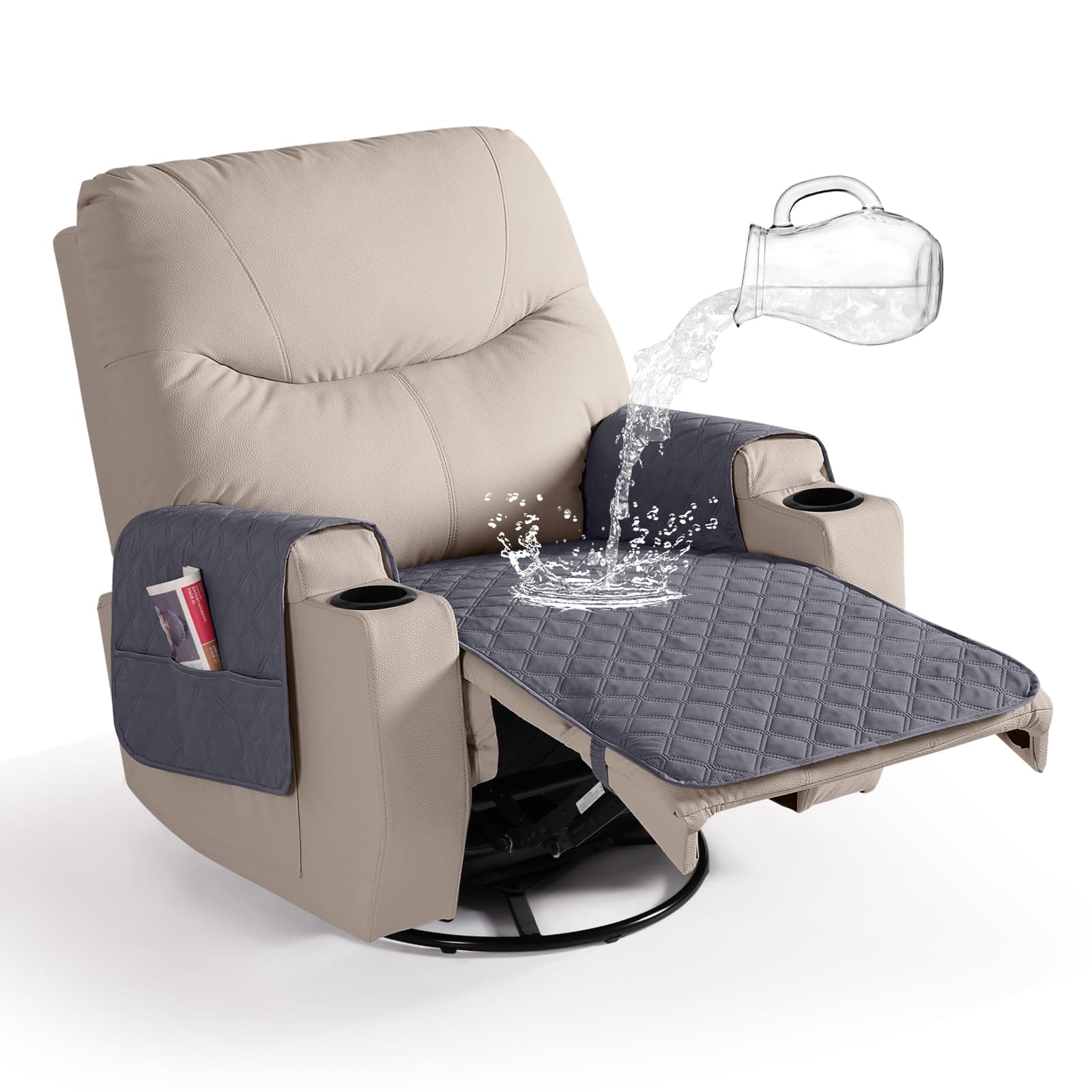 Ruaozz Waterproof Recliner Chair Covers with Arms, Washable and Non Slip, Dark Grey