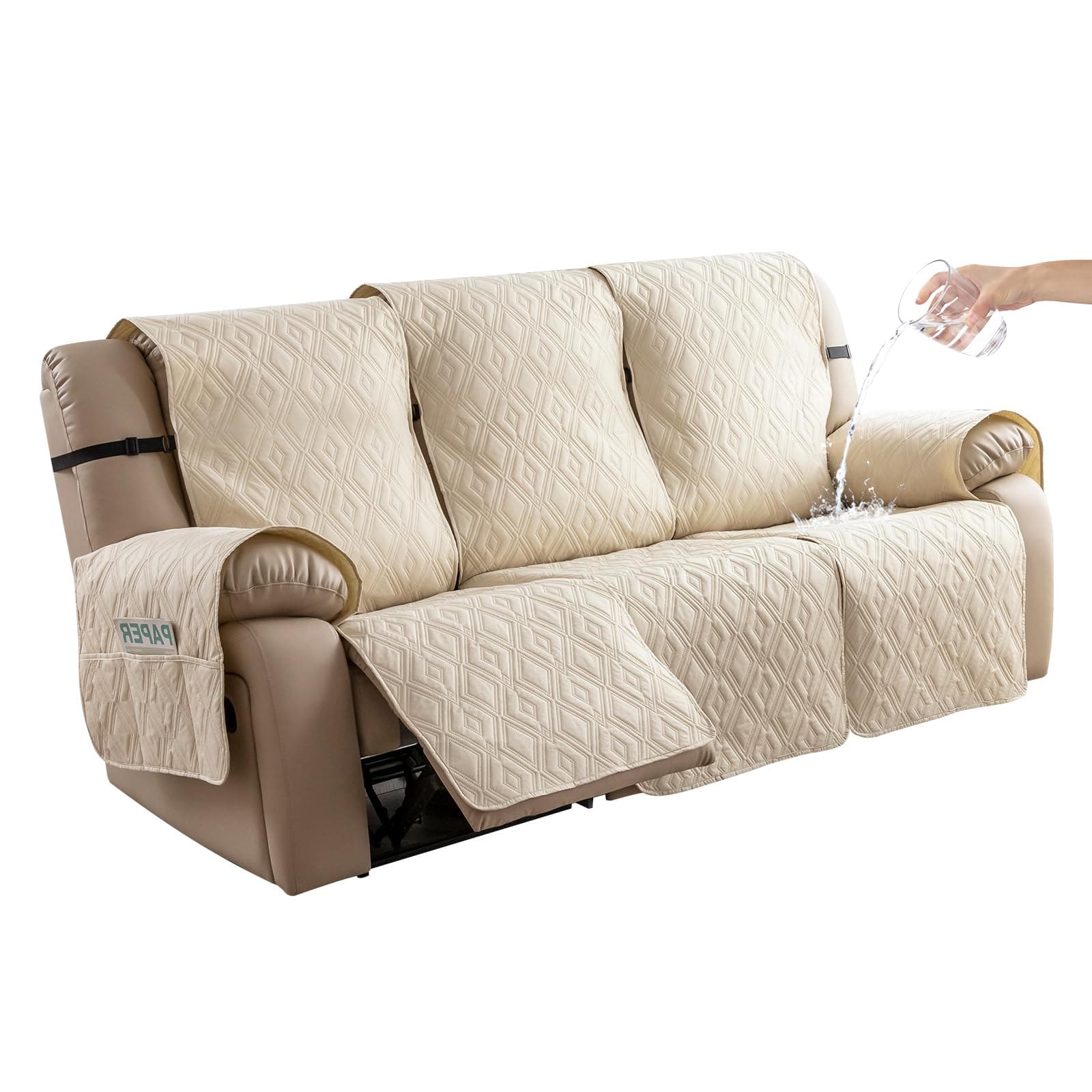 Genina Waterproof Recliner Sofa Cover, Beige, 3 Seater