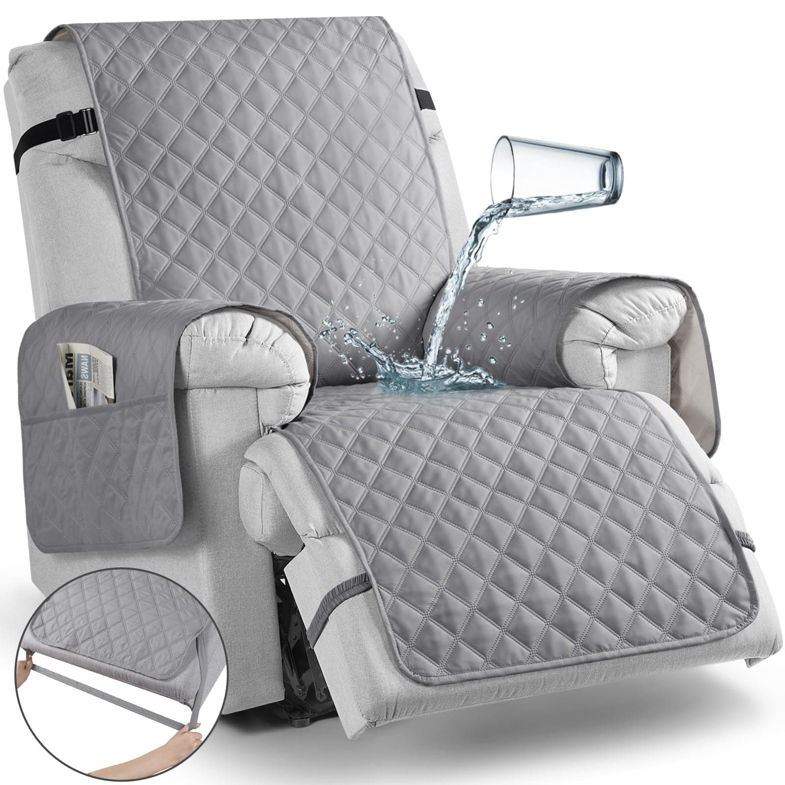 TAOCOCO Large Recliner Seat Cover, Light Gray, Non-Slip & Pet-Friendly