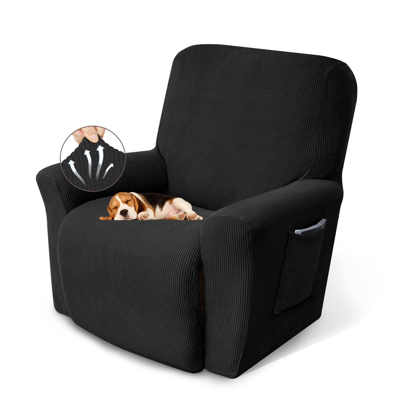 KEKUOU Stretch Recliner Chair Cover, Black, 1 Size Fit Lazy Boy