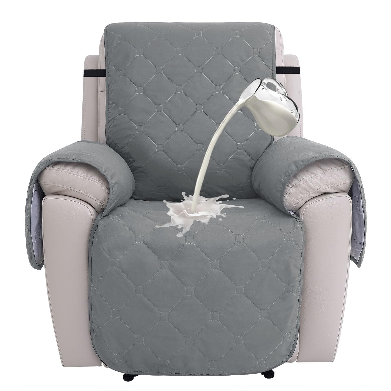 100% Waterproof Recliner Chair Covers, Non-Slip, Pet-Durable, with Pocket (Dark Grey)
