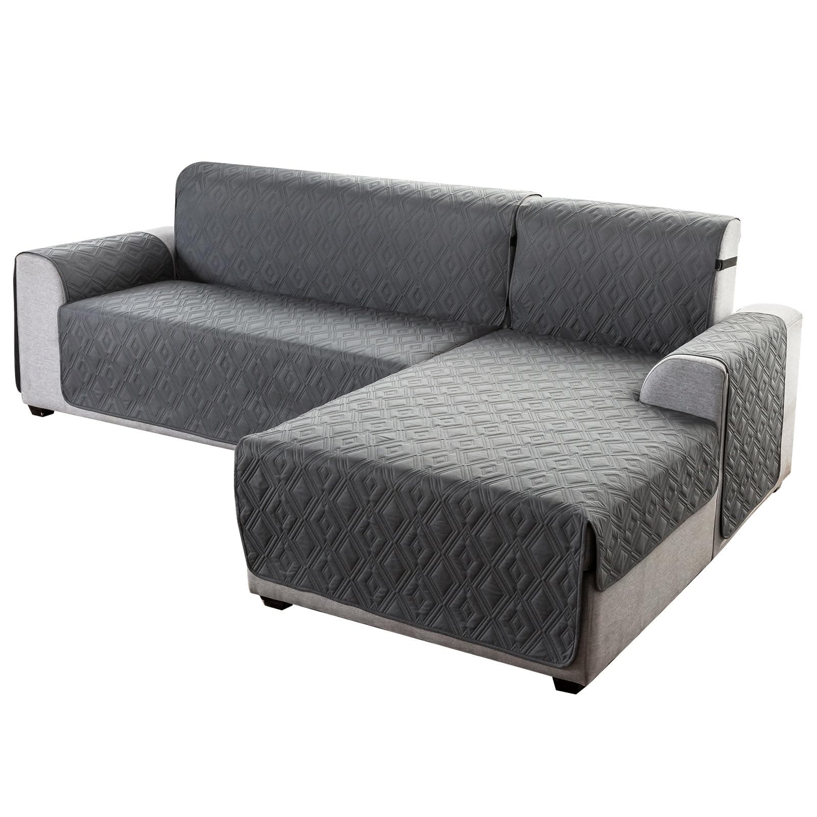 L Shaped Sectional Couch Cover for Pets and Kids (Dark Gray, Small)