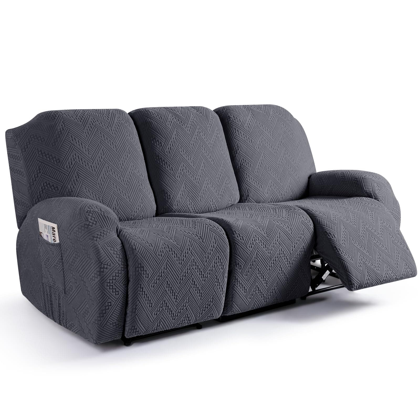 Recliner Sofa Covers for 3 Seater Reclining Couches with Pockets - Washable Dark Gray