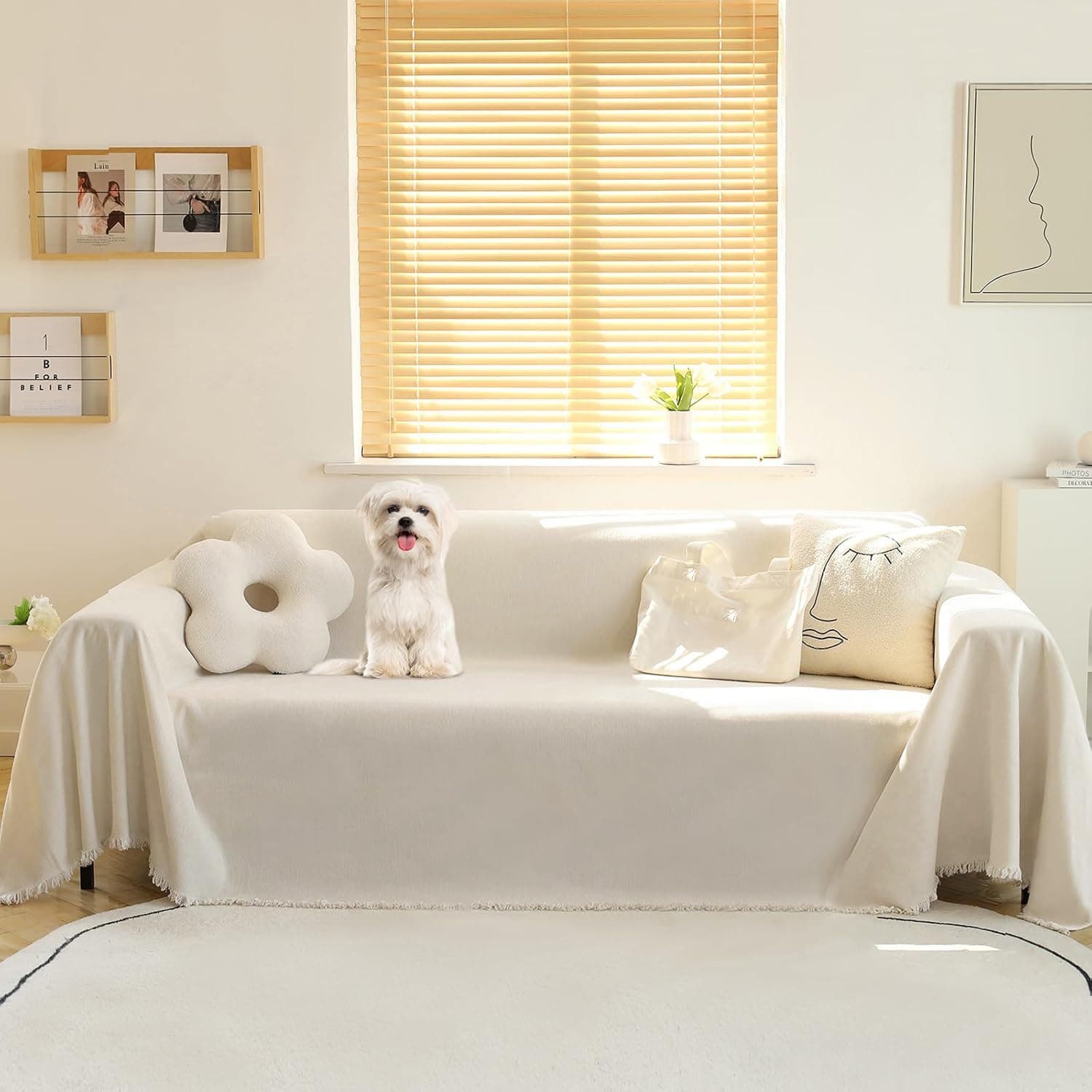 MEETSKY Beige Couch Cover for 3-Cushion Sofa PetProtective