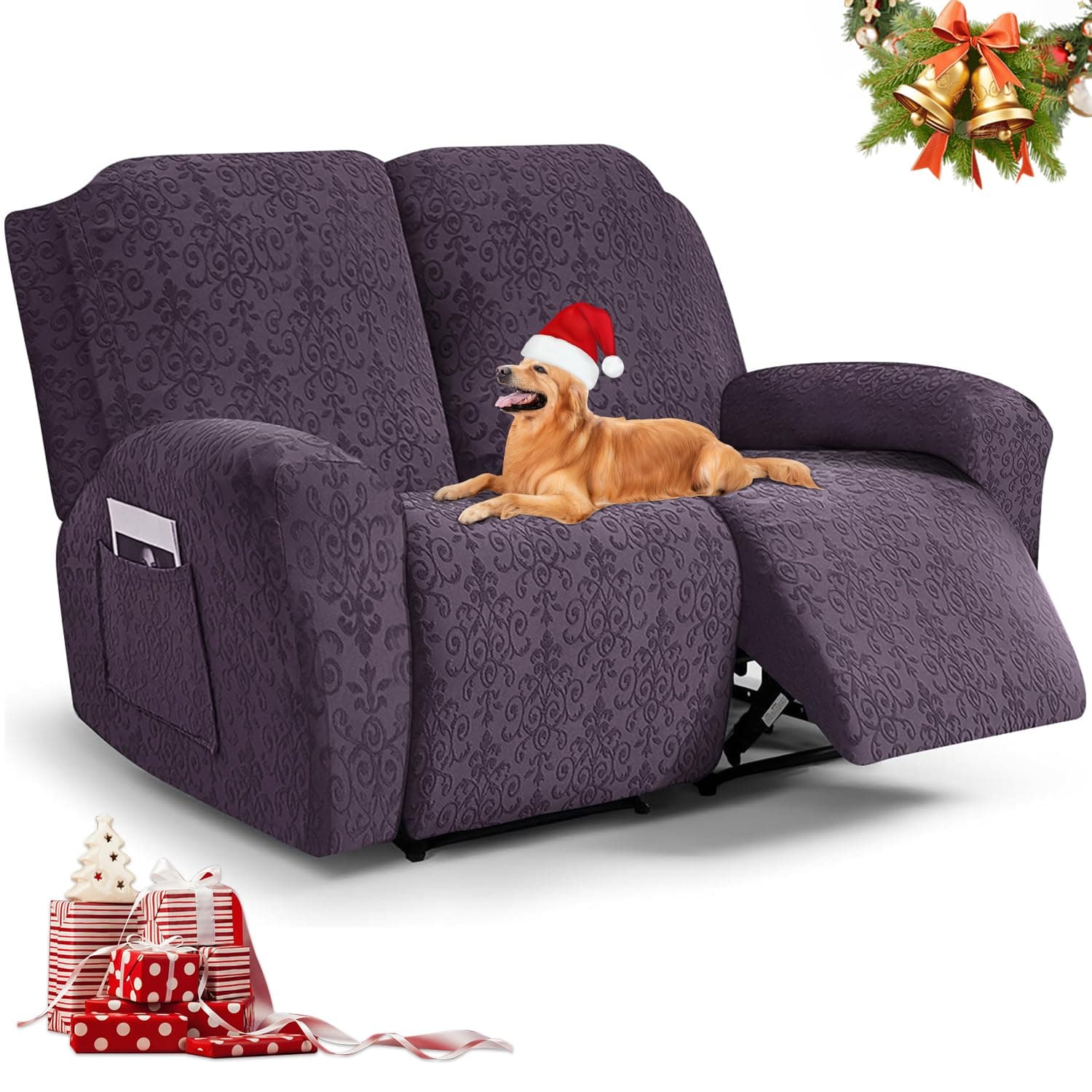 Brown 6-Piece Stretch Jacquard Loveseat Cover, Soft & Breathable, Elastic Fit, Pet-Friendly Protection