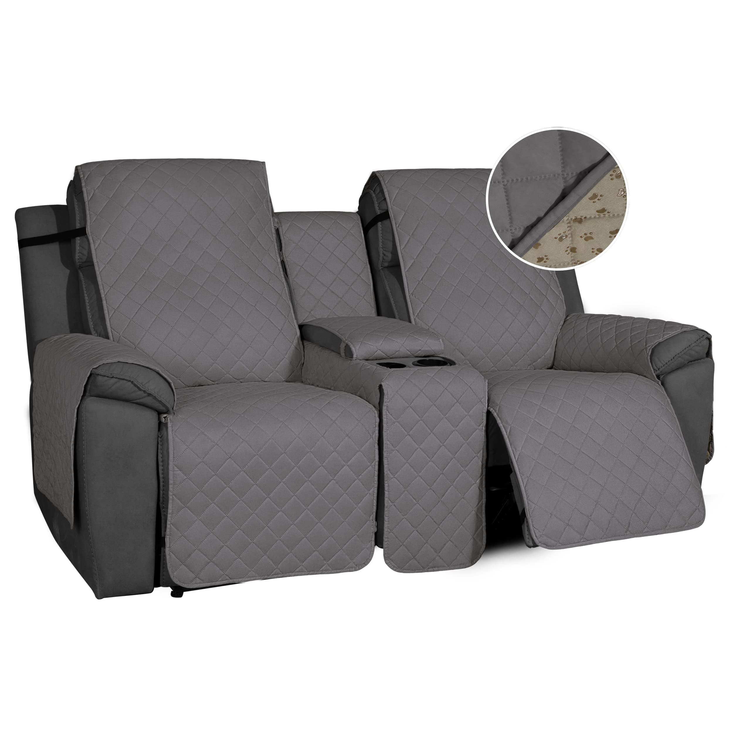 Water Resistant 2-Piece Gray Dog Cover for Non-Slip Loveseat Recliner Sofa