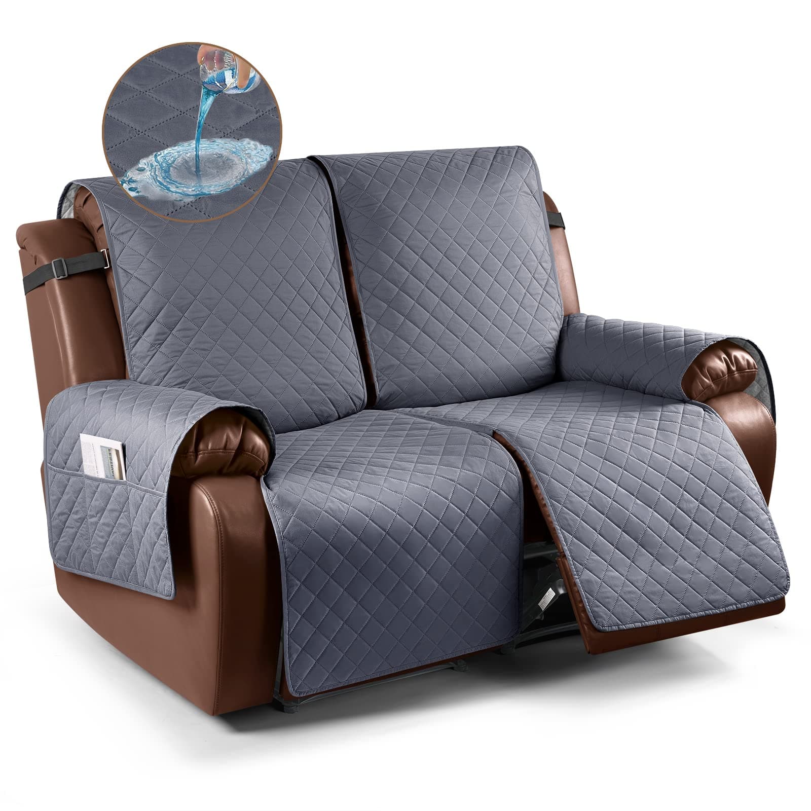Waterproof Loveseat Recliner Cover for 2 Seat Sofa, Dark Gray - Kids and Pets Friendly