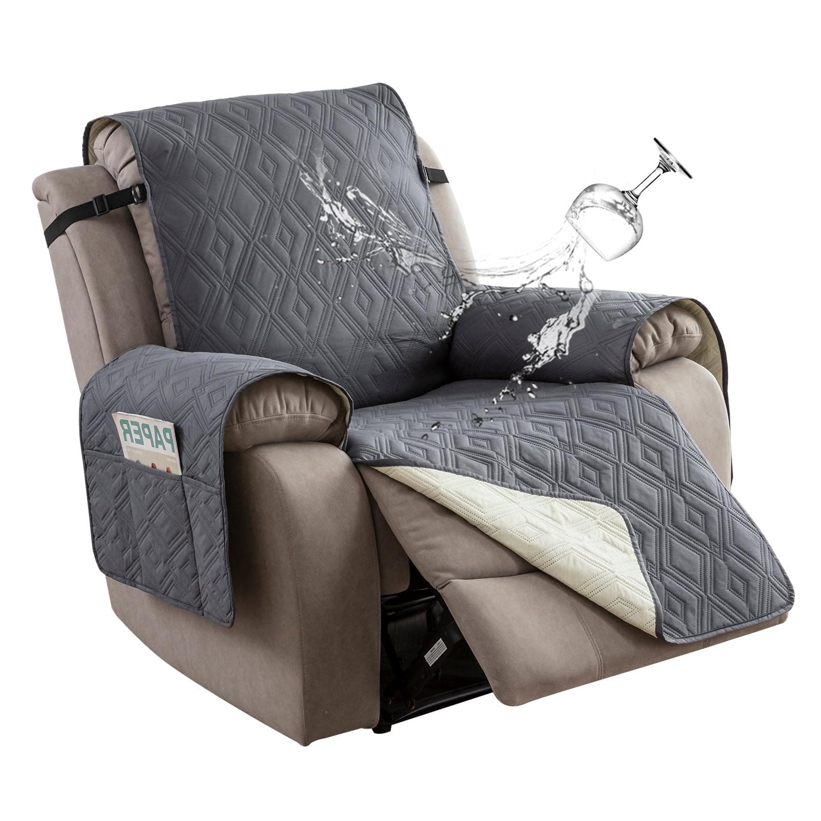 Genina Waterproof Recliner Chair Covers with Reclining Arm Support