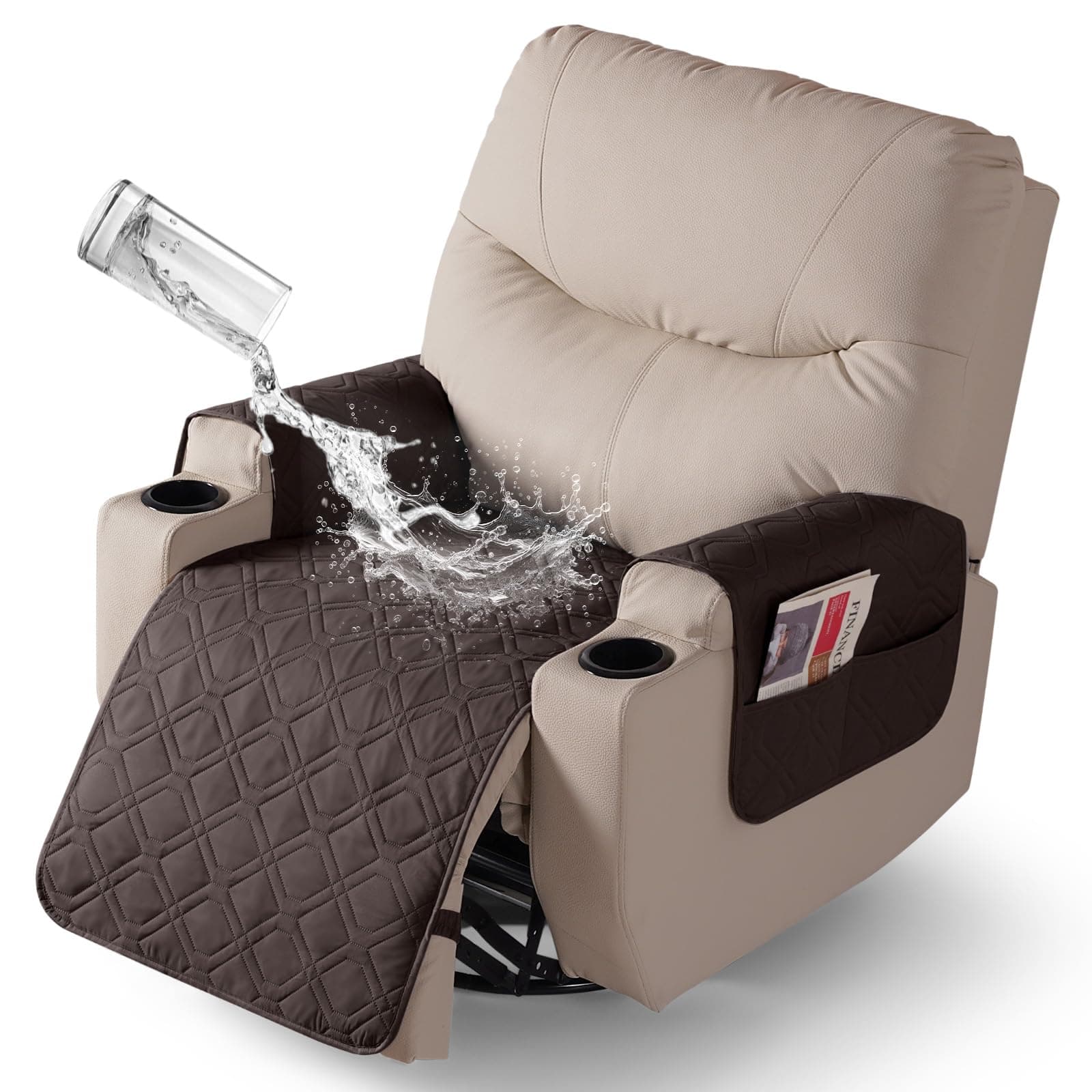 VANSOFY Chocolate Waterproof Recliner Chair Cover 22" Arm Support Pets Durable Washable