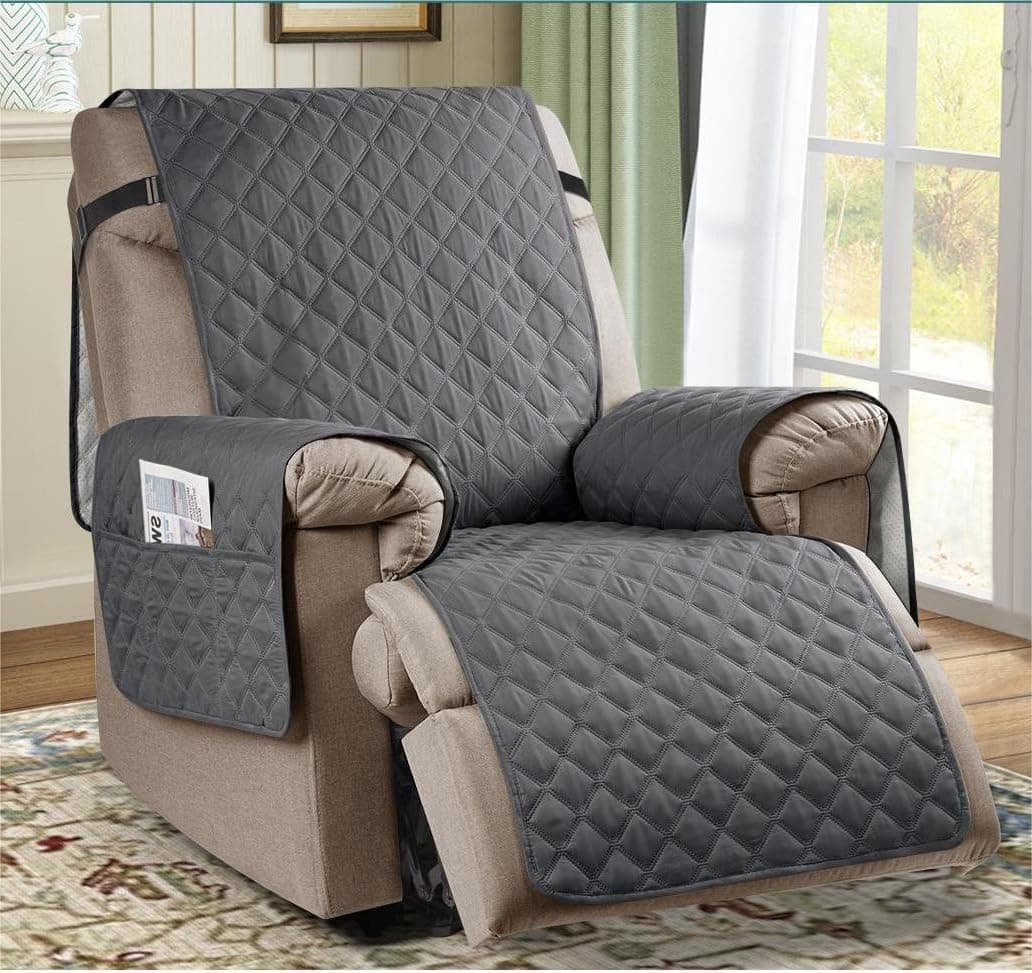 Ruaozz Non-Slip Water Resistant Recliner Chair Cover, 23", Window Grey