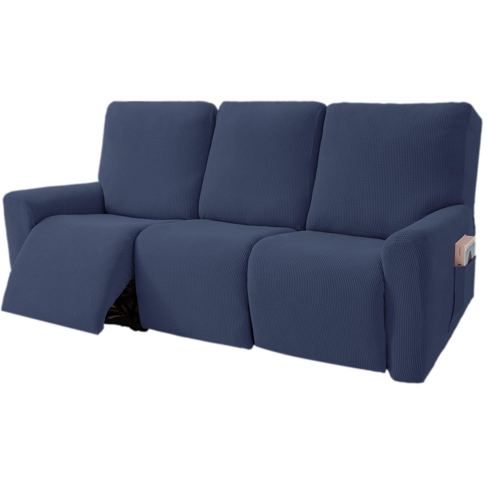 KEKUOU 3-Seat Recliner Sofa Stretch Slipcover (Navy Blue)