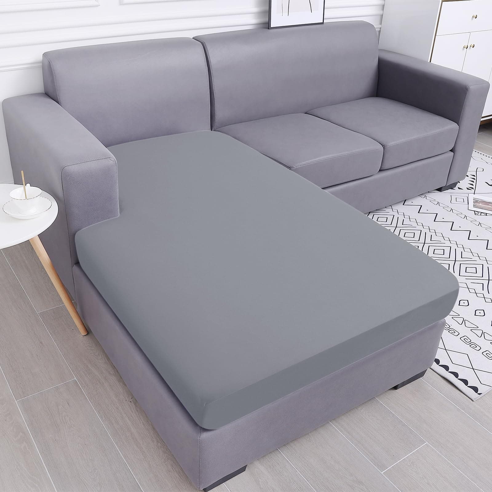 Smiry L-Shaped Chaise Lounge Sofa Cover, Grey, Waterproof & Washable