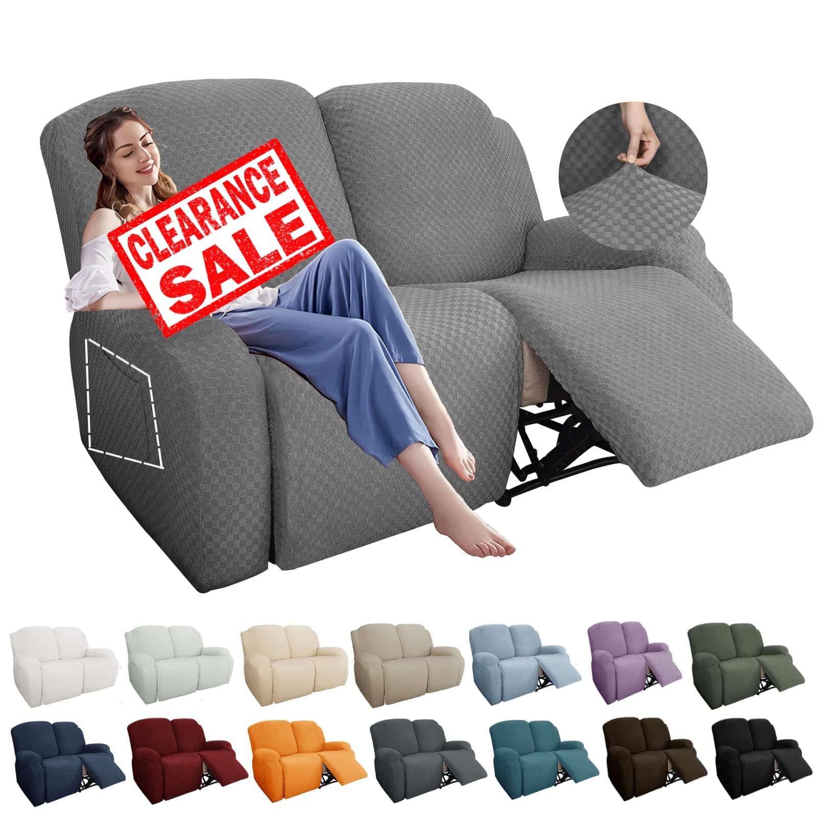 YEMYHOM Light Gray Stretch Loveseat Recliner Slipcover with Side Pocket