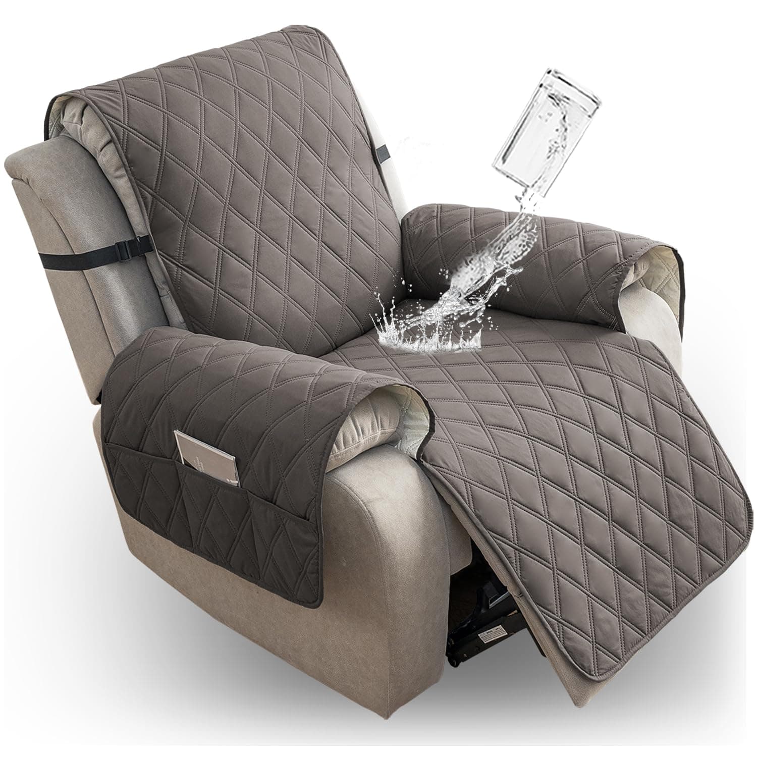 100% Waterproof Recliner Chair Cover with Elastic Band (Khaki, 28")