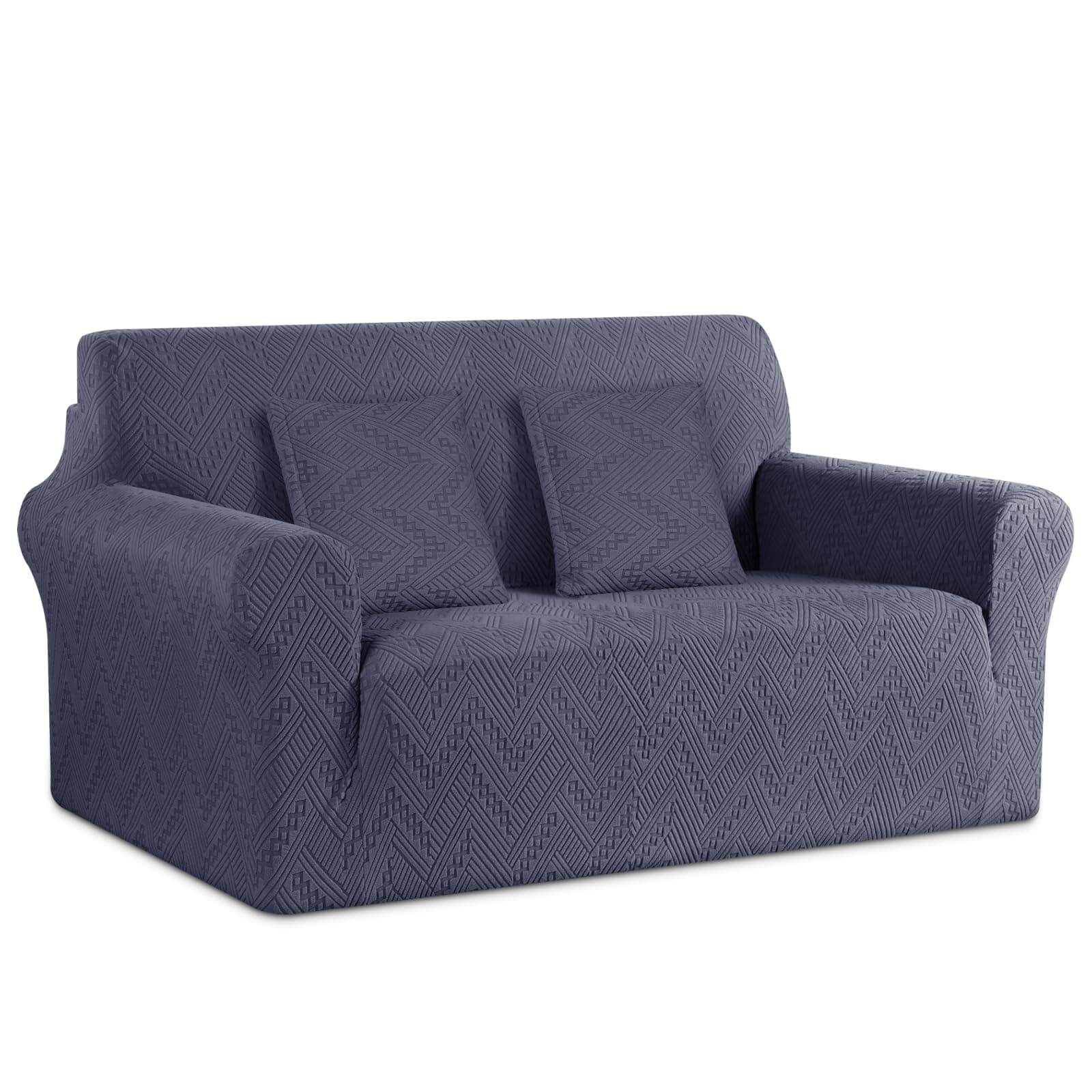 Ruaozz Grey Soft Jacquard 2 Seater Loveseat Sofa Cover & Throw Pillow Covers