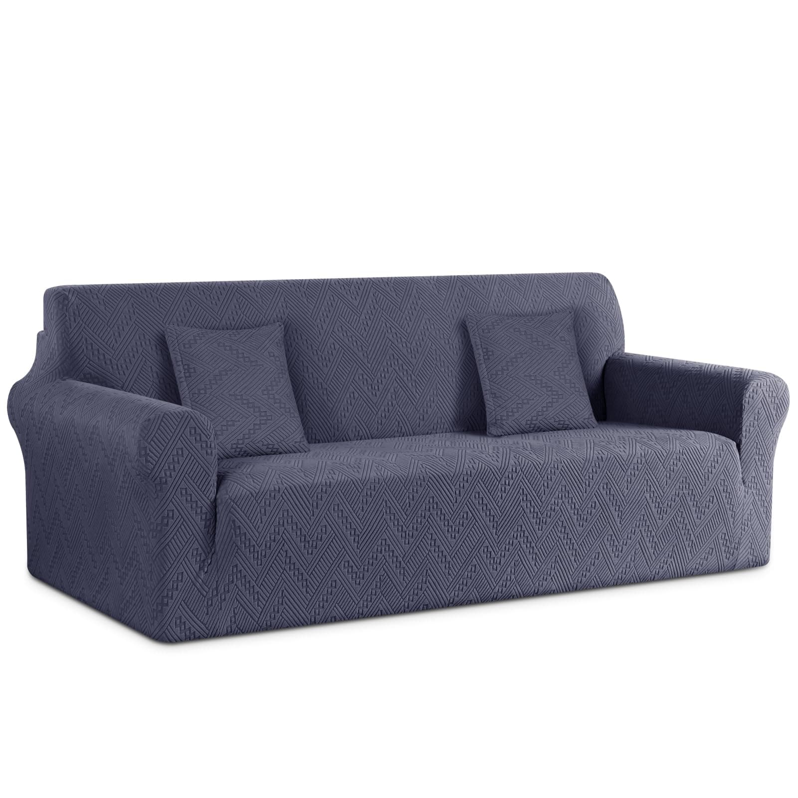Ruaozz 3 Seater Grey Stretch Sofa Cover with Throw Pillows