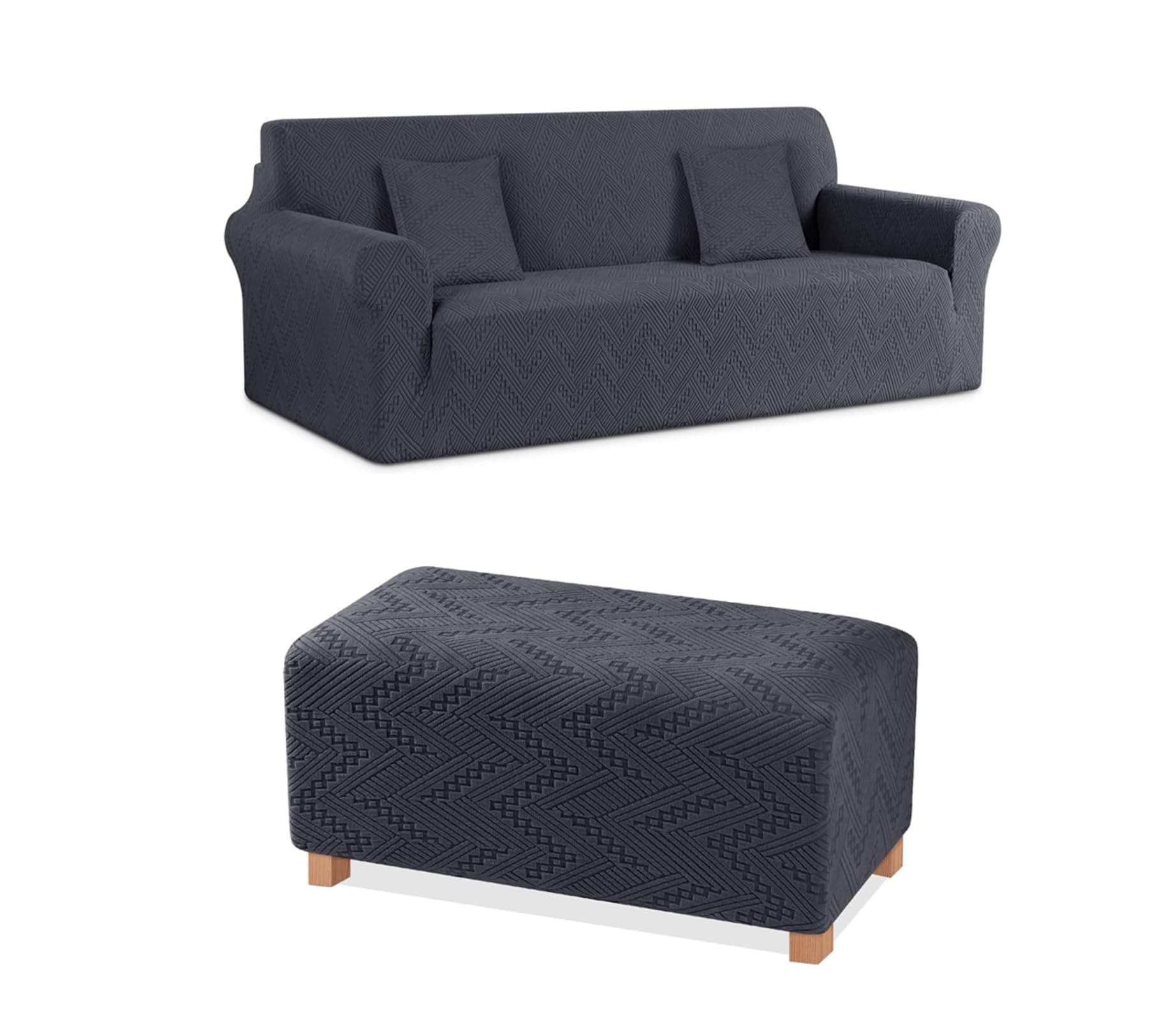 Ruaozz 3-Seater Sofa and Ottoman Cover Set in Dark Gray