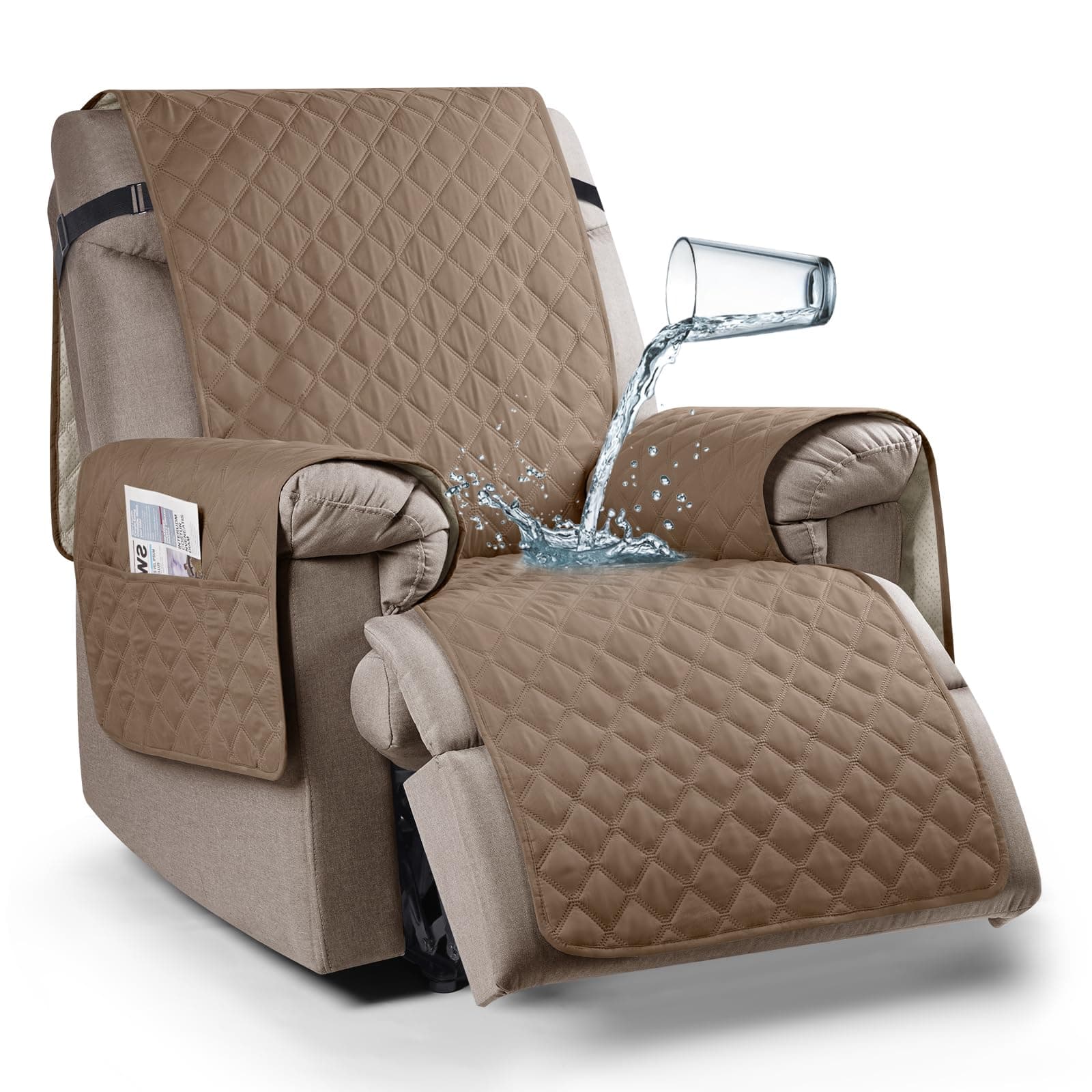 Ruaozz 100% Waterproof Recliner Chair Cover with Elastic Straps for Kids, Dogs, Pets