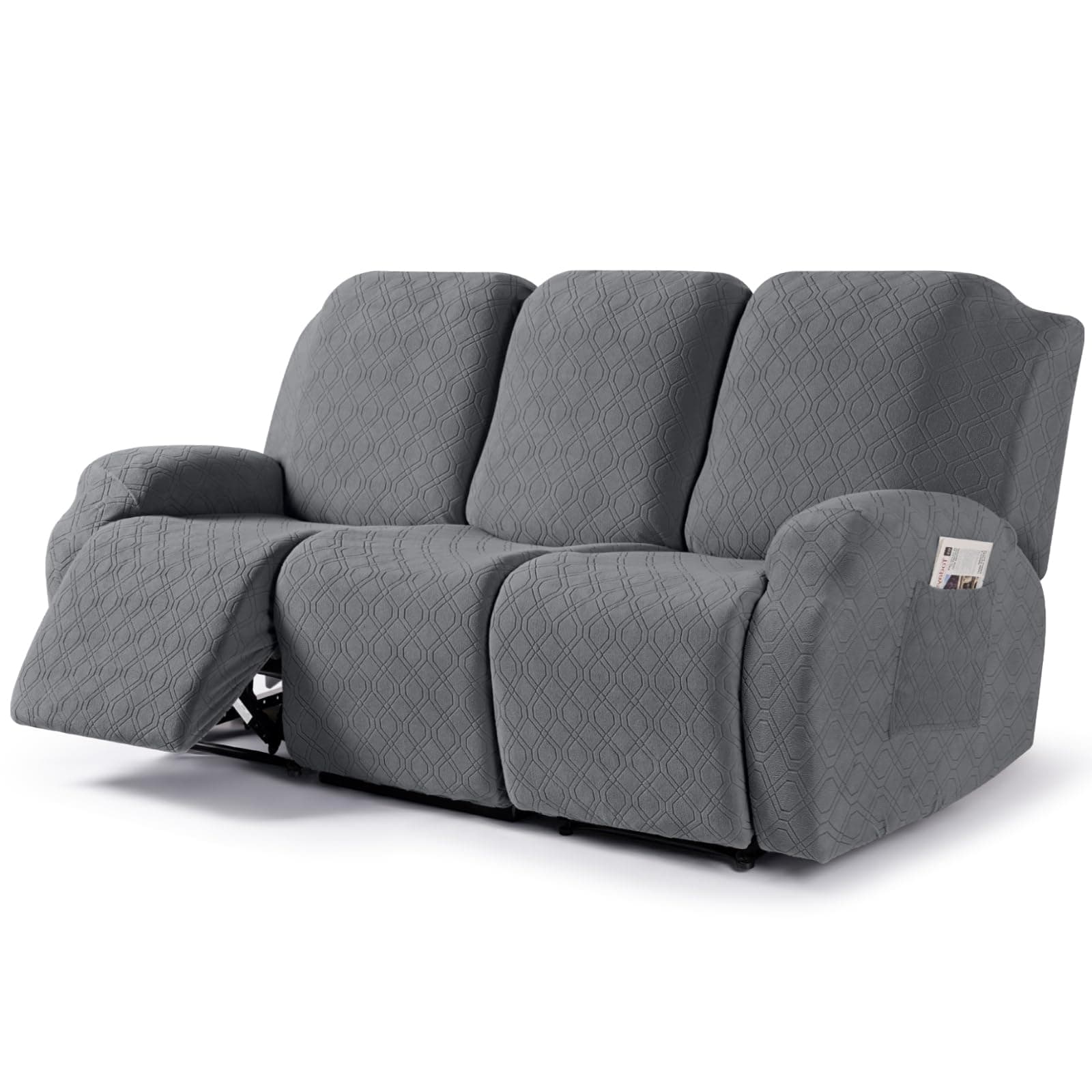 VANSOFY Dark Gray 3-Piece Stretch Recliner Couch Cover with Pockets