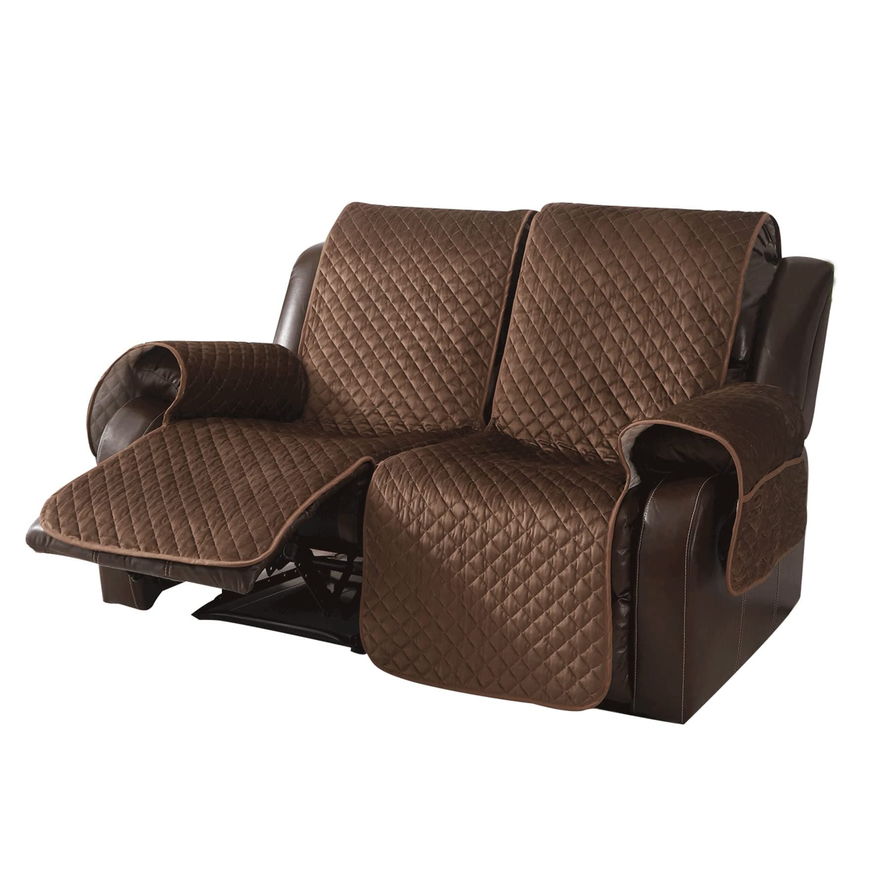 LUFEIJIASHI Brown Velvet Non-Slip 2-Seater Recliner Sofa Covers, Waterproof & Washable