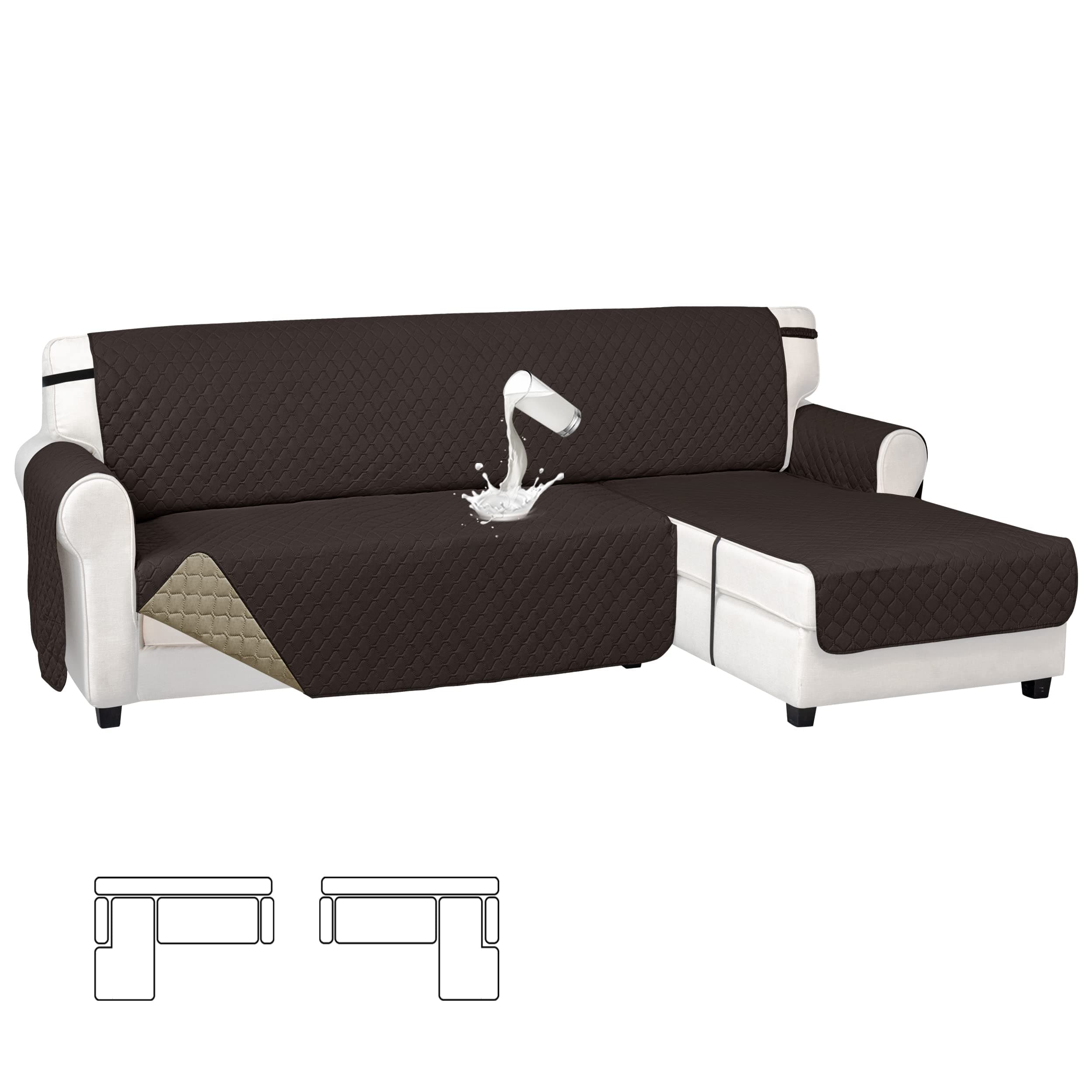 Waterproof L-Shape Sectional Couch Cover with Chaise for Pets (Large, Chocolate/Beige)