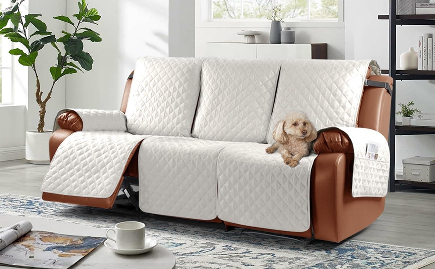 Ruaozz Beige 1-Piece Waterproof 3 Seater Recliner Sofa Cover