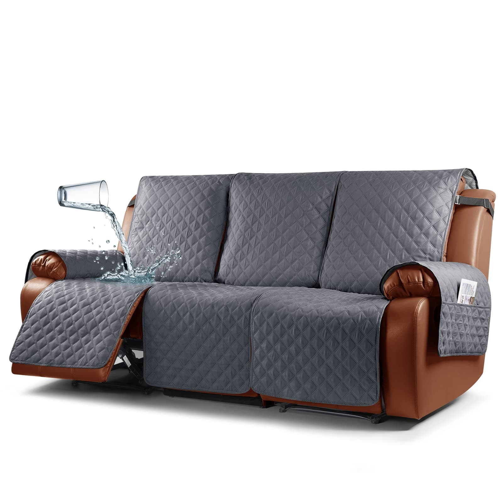 Ruaozz Waterproof 1-Piece Recliner Sofa Cover, Dark Grey, 3 Seater