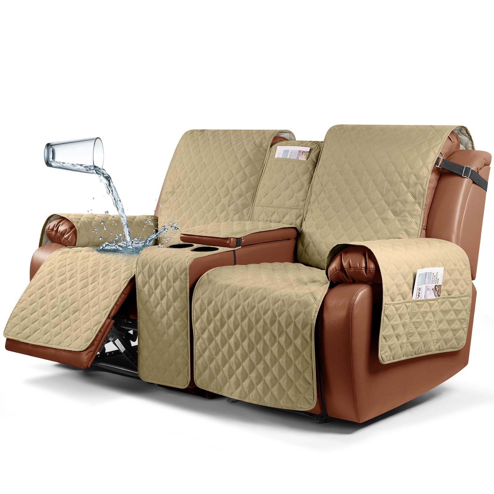 Ruaozz Waterproof Recliner Loveseat Cover with Console for Pets and Kids