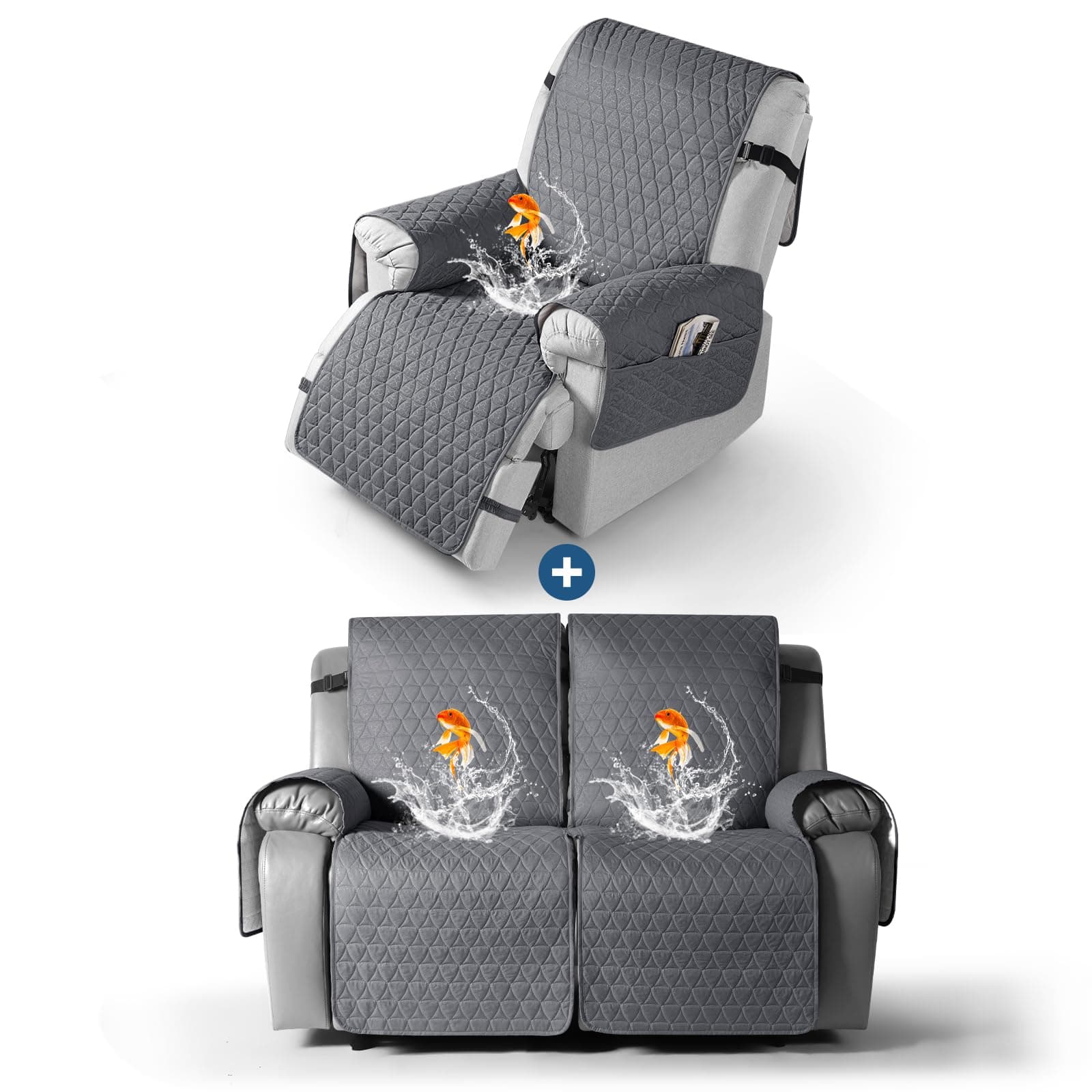 TAOCOCO Dark Gray 2-Seater Waterproof Loveseat Recliner Cover