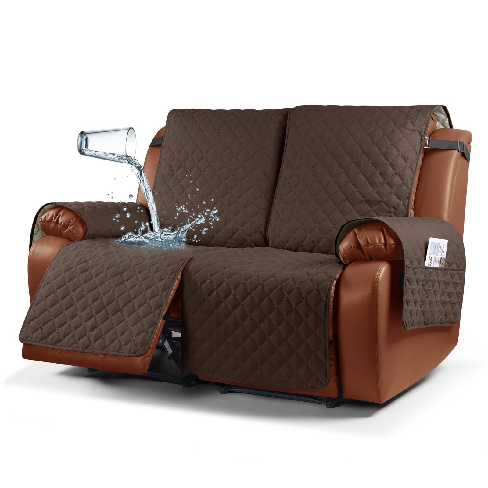 Ruaozz Waterproof Recliner Sofa Cover for Kids, Dogs, Pets (2 Seater, Dark Brown)