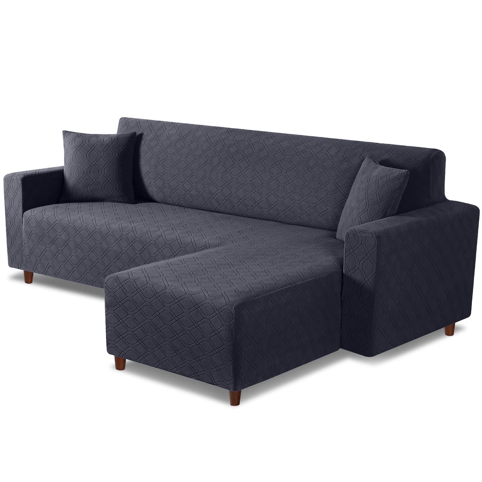 L Shaped Sofa Cover with Pillowcases for Right-Facing Sectional - Charcoal Gray
