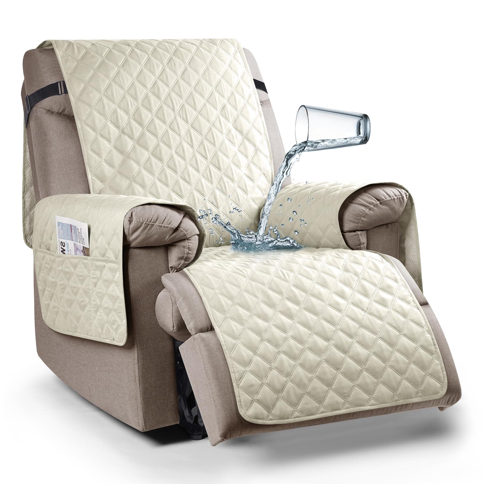 Ruaozz 100% Waterproof Recliner Chair Cover for Kids, Dogs, Pets (Ivory, 23'')