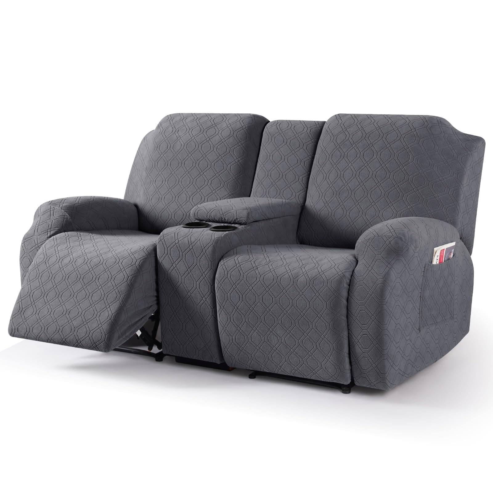 VANSOFY Jacquard Stretch Reclining Sofa Cover for 2 Seat with Console (Dark Gray)
