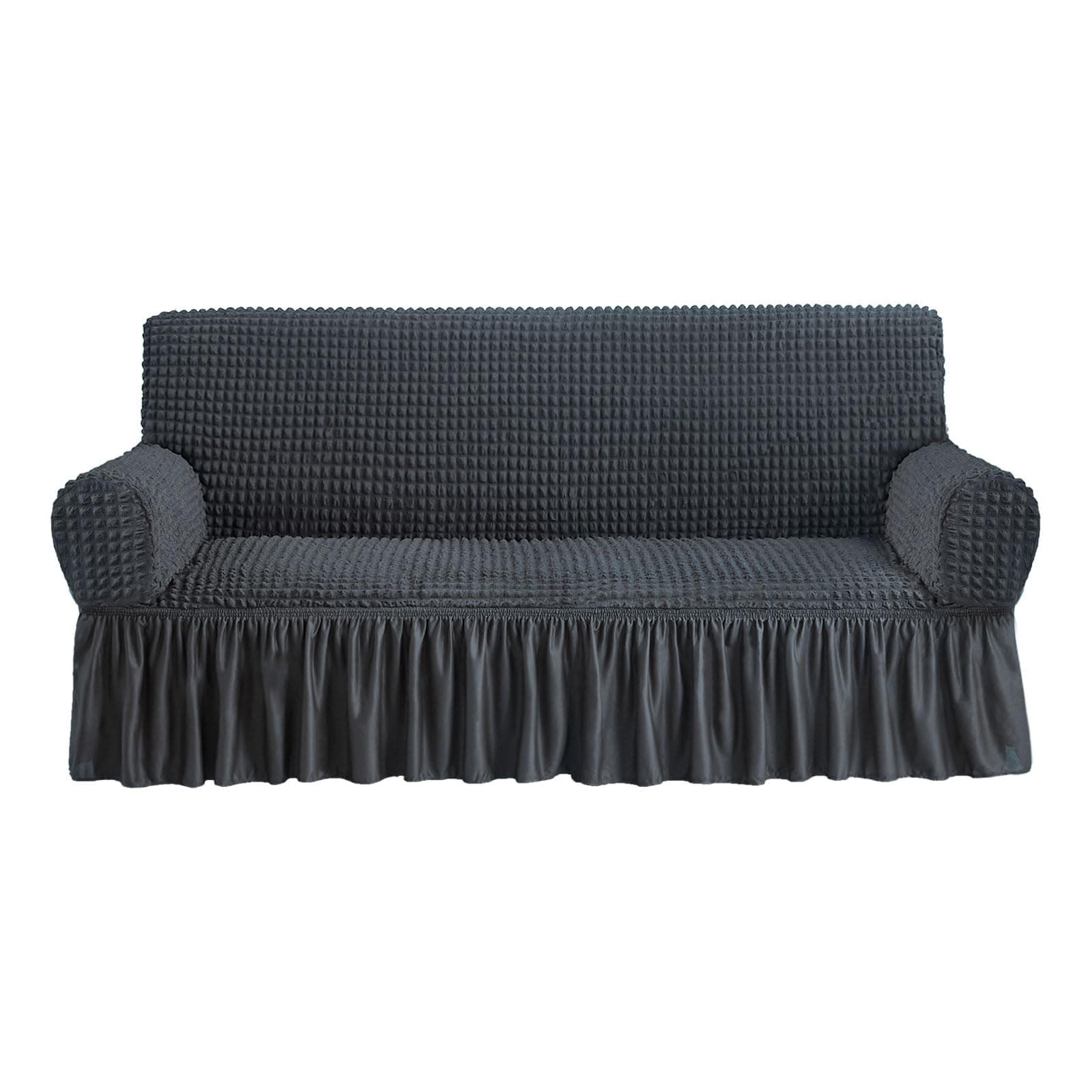 Country Style Dark Grey Sofa Slipcover for 3 Cushion Couch Durable Washable Fit Universal