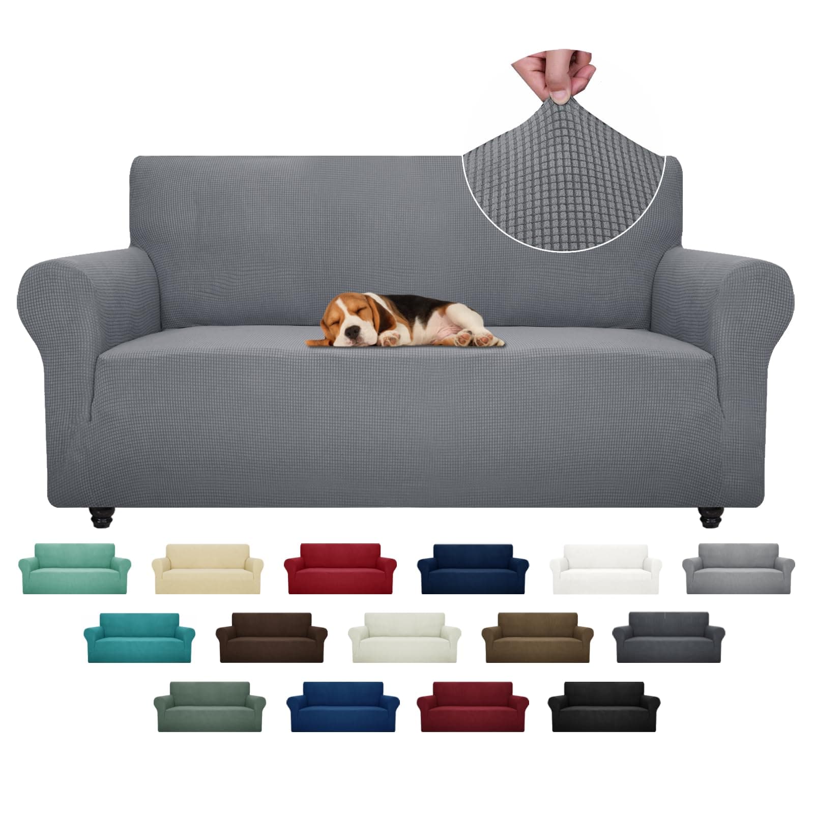 ZNSAYOTX Universal Sofa Cover for Living Room Dogs Pet Friendly Spandex Slipcover with Anti-Slip Foam Sticks (Light Grey