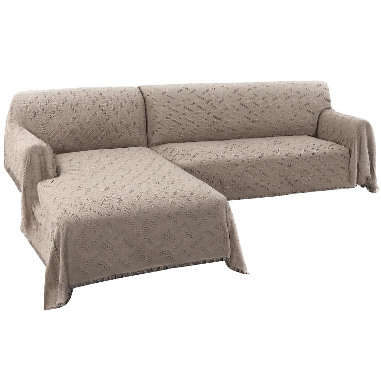 Turquoize Geometrical Woven Sectional Couch Cover (Chaise/3 Seats, Sand)