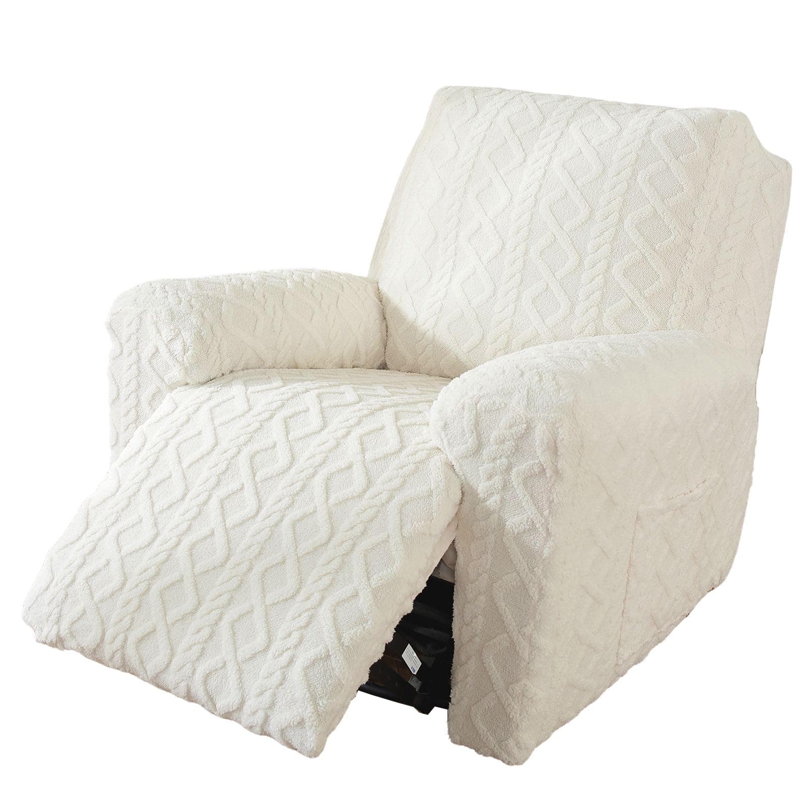 Cream 4-Piece Geometric Jacquard Plush Recliner Slipcovers for Couch (Kids, Cats, Dogs)