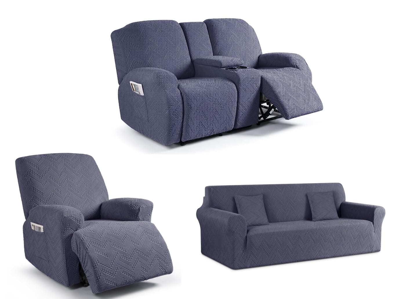 Ruaozz Recliner Loveseat & Console Cover + Recliner Chair Cover + Sofa Cover Grey