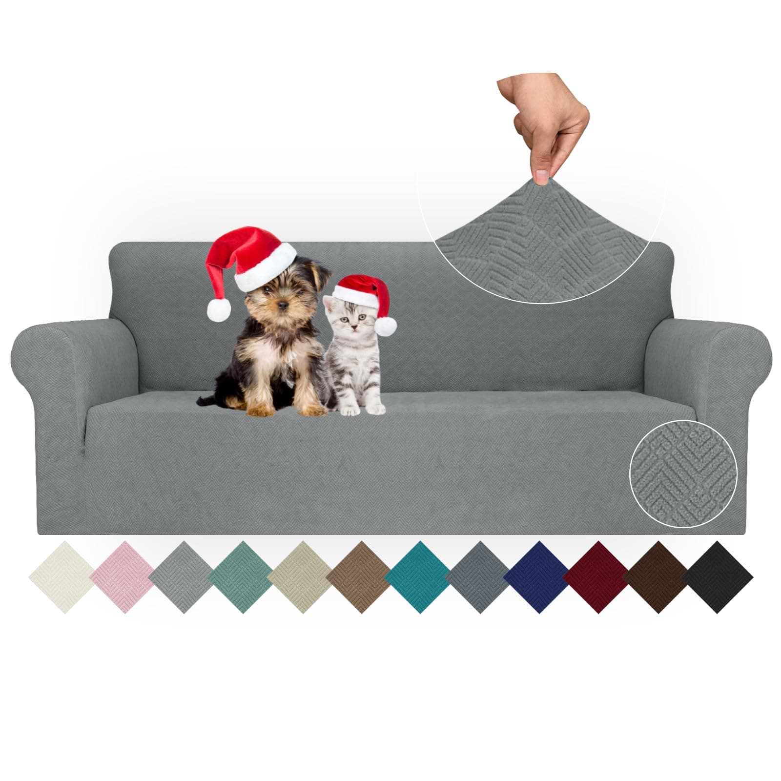 JIVINER Stretch Universal Couch Cover, Light Gray Rhomb, Large