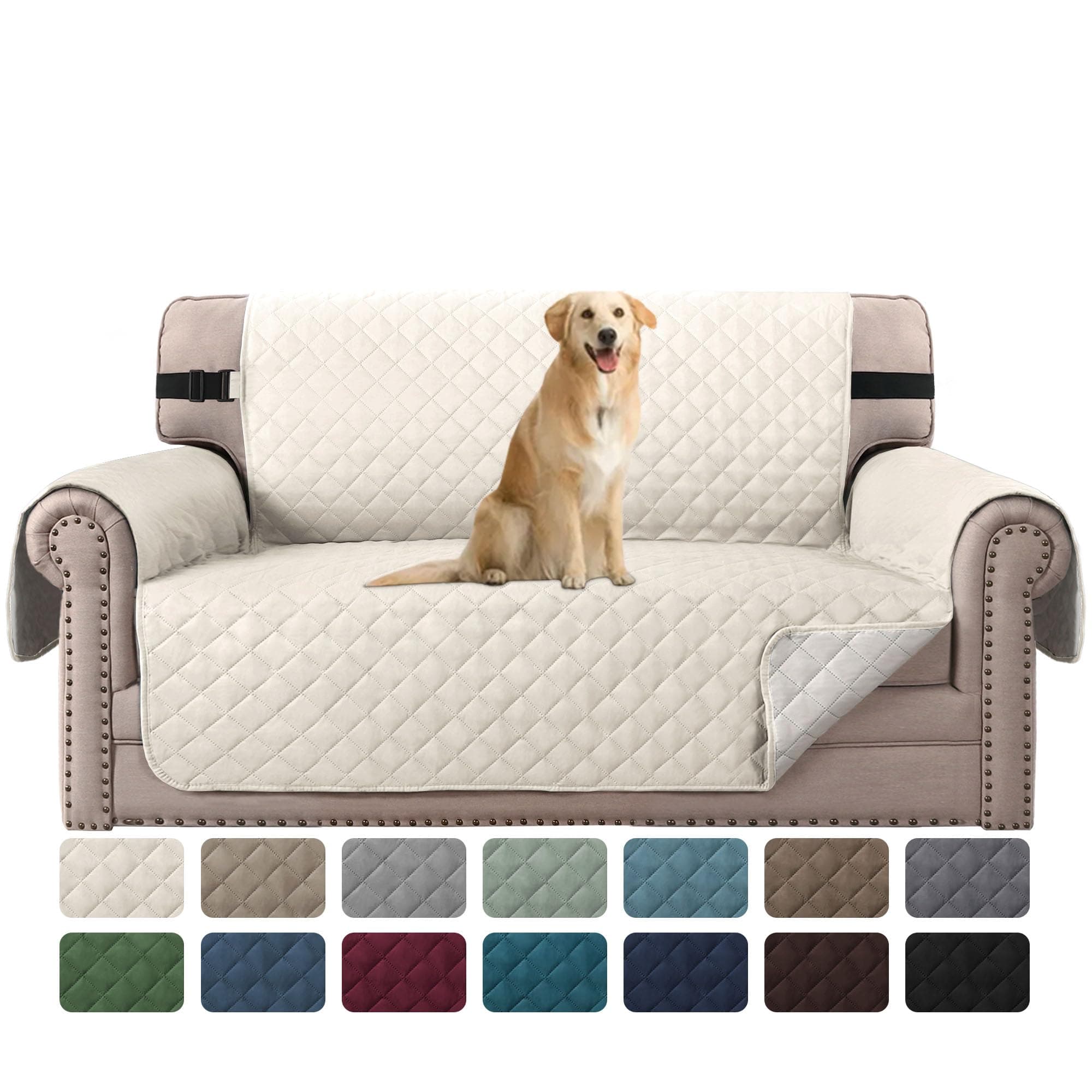 H.VERSAILTEX Ivory/Beige Loveseat Slipcover, Non-Slip Elastic Strap, Water Resistant, Seat Width to 46"