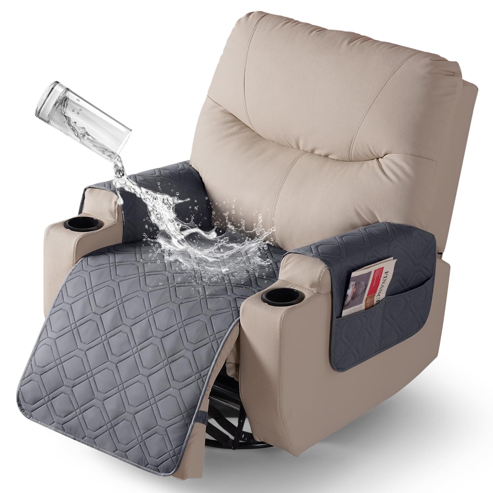 VANSOFY Dark Gray Recliner Chair Covers, 100% Waterproof & Non-Slip