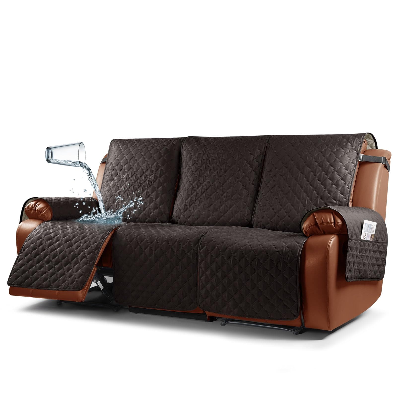 Ruaozz Dark Coffee 3 Seater Waterproof Recliner Sofa Cover