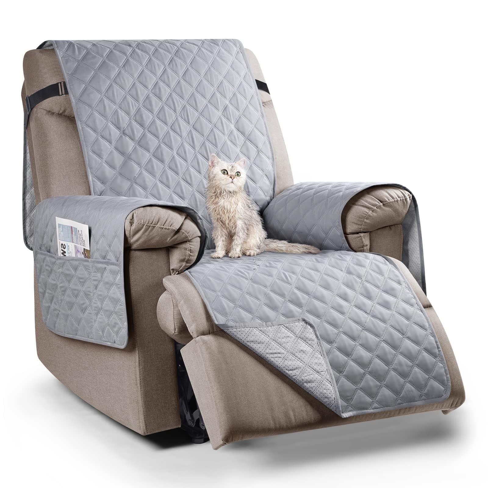 Ruaozz Water Resistant Recliner Chair Cover, Washable Cover, Non-Slip for Kids, Dogs, Silver Gray