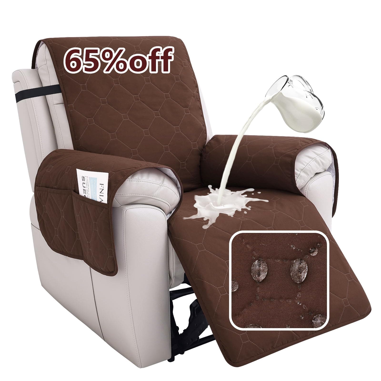 100% Waterproof Recliner Chair Covers, Non-Slip Pets, Dog (23.6", Chocolate)