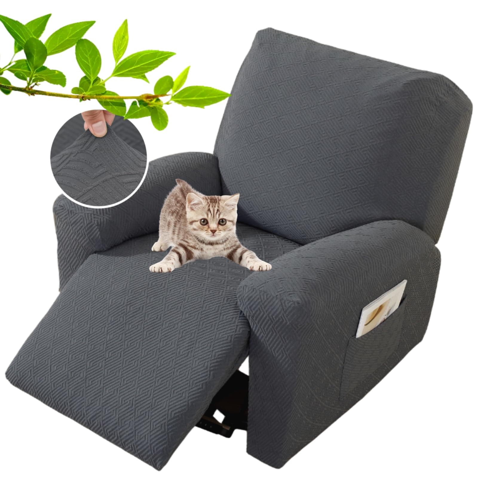 XINEAGE Dark Gray Stretch Jacquard Recliner Cover with Pocket